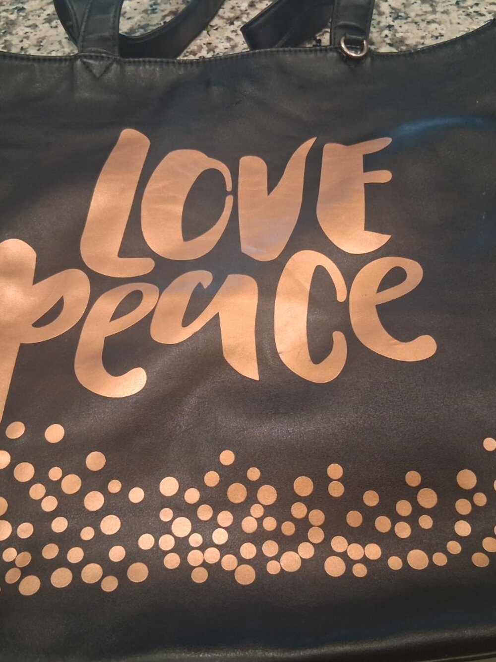 Cato - Love Peace Tote Bag - Black/Gold - Vinyl - Picture 7 of 7